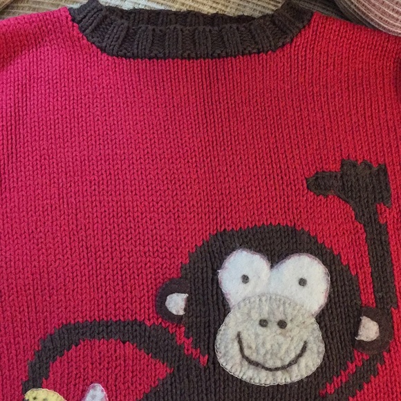 Red Cotton Knit Sweater w/ Monkey Appliqué Sz 4/5 - Picture 4 of 9